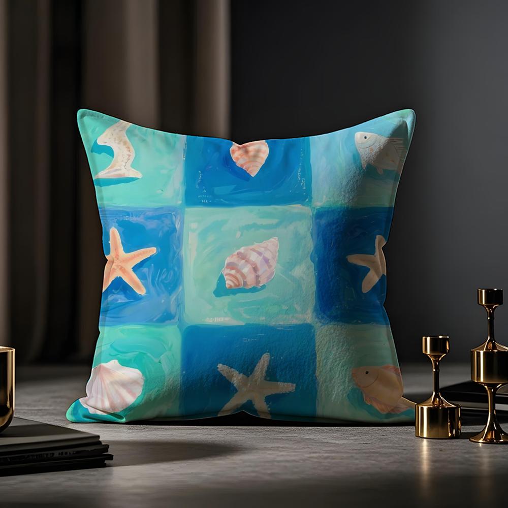 Marine Life Cushion Cover Anti-dustmite Pillowcase Invisible Zipper Silky Short Plush Sofa Cushion Cover