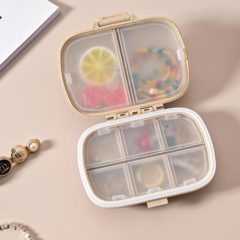 Mini Portable 8 Grids Pill Box Travel Medicine Organizer Container Wheat Sealed Tablets Storage Dispenser Box for Medicines