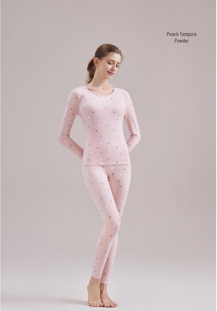 Women's Autumn Lambswool & Fleece Thermal Set: 460g Brushed Velvet Top & Bottoms for Cold Weather