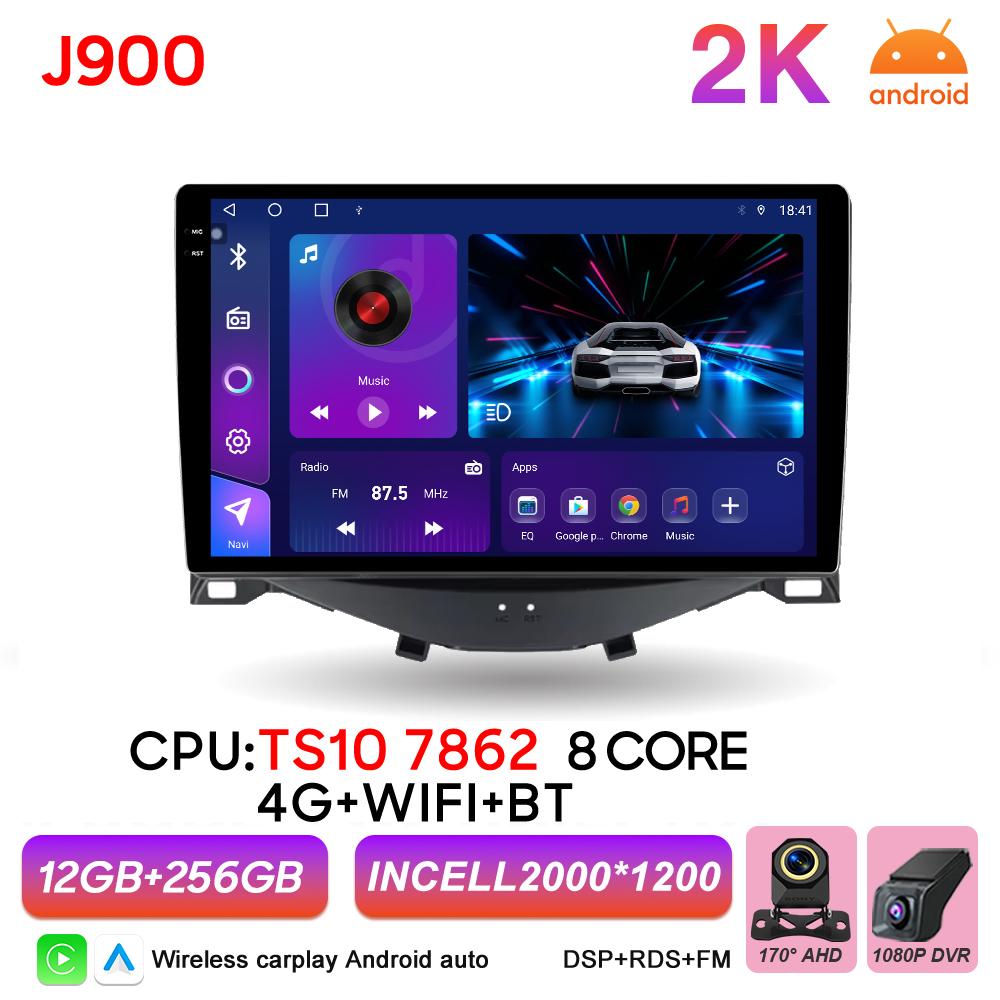 Android 16 Auto Car Radio For Toyota Aygo Peugeot 108 Citroen C1 2014-2020 Wireless Carplay Multimedia Car Stereo BT Navigation