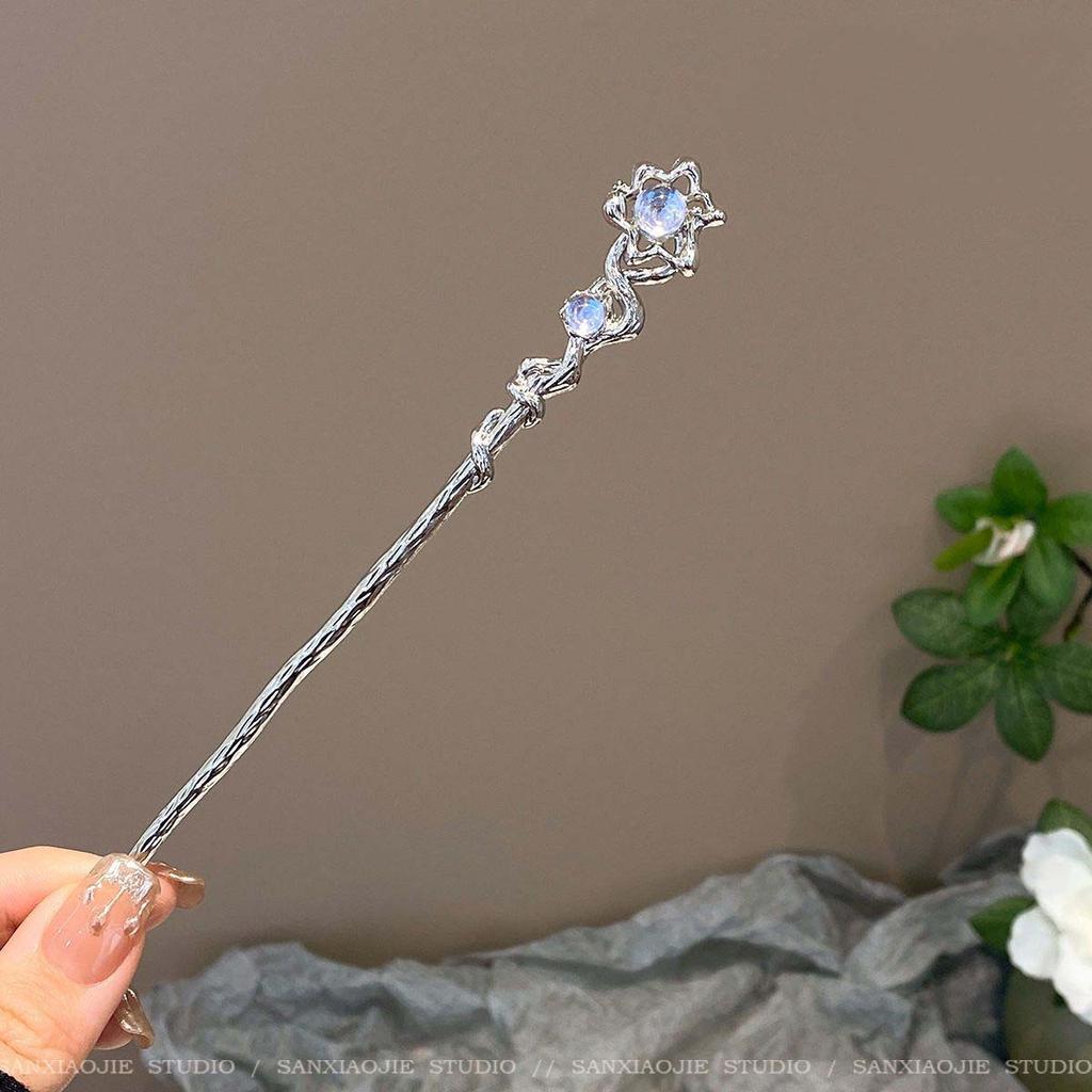 Moderner Haarstab Tinte Blume Metall Quaste Haarnadel Gabeln für Frauen Schwarze Perlen Fransen Haarspange Neu Chinesisch Hanfu Haarschmuck