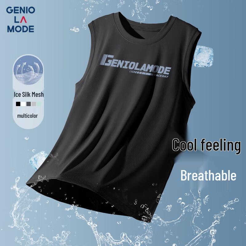 

GENIOLAMODE Men s Ice Silk Printed Sleeveless Tank Top XL