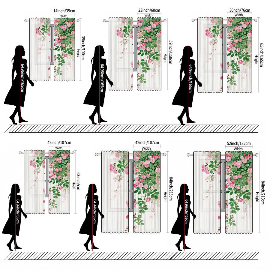 Pink Rose Printed Curtains Pole Bag Christmas Decorations Home Room Set Of 2 Made Polyester
