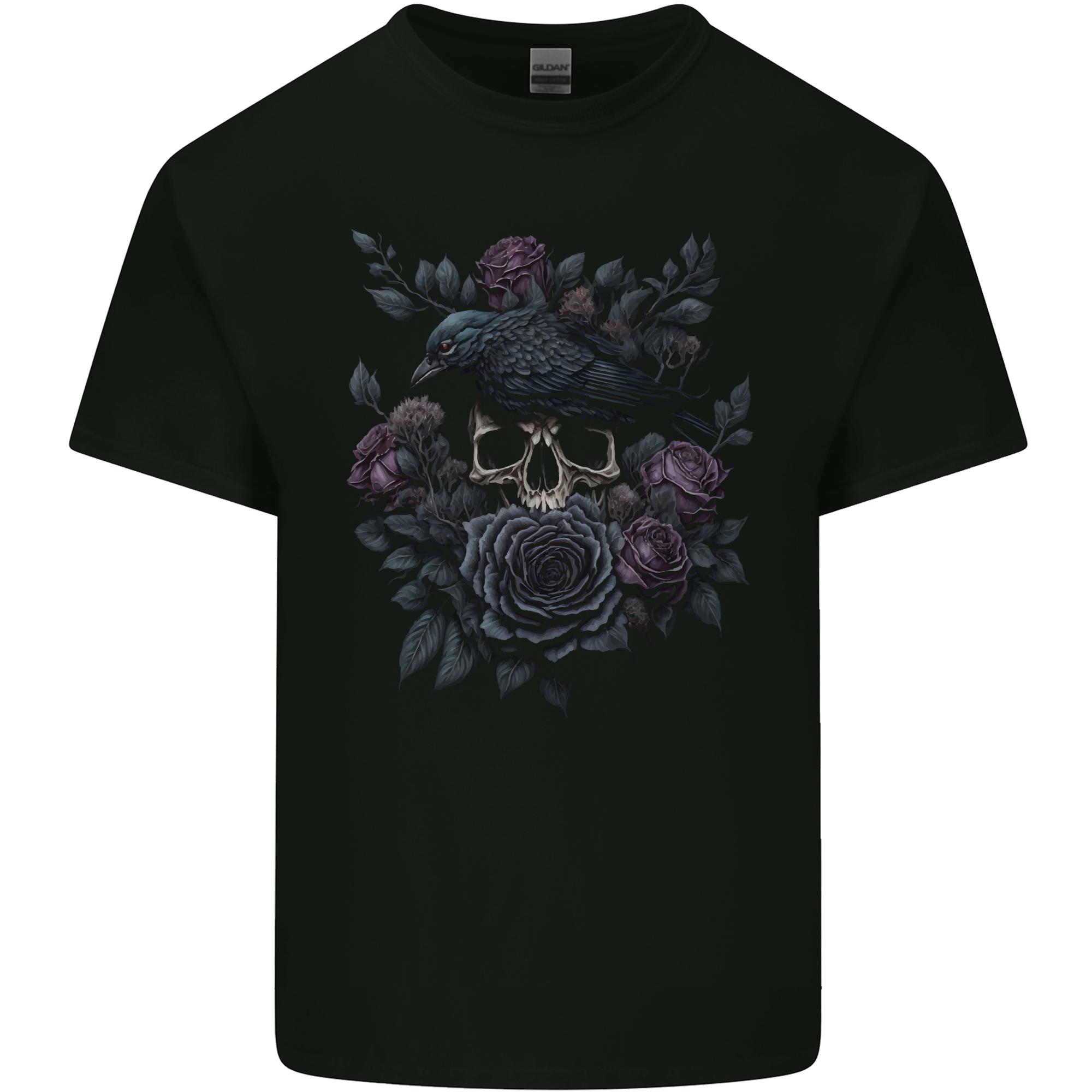 Crow Skull With Flowers Gothic Goth Raven Unisexs Light Cotton Tshirt S