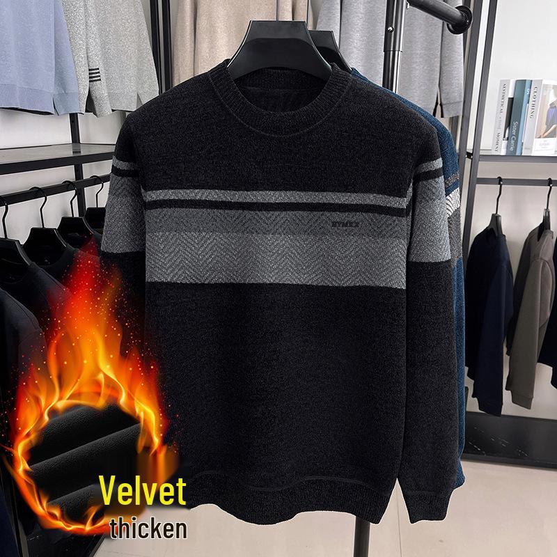 Men s Mid-Age Fleece-Lined Chenille Sweater - Warm Winter Knitwear for Elderly Dads M