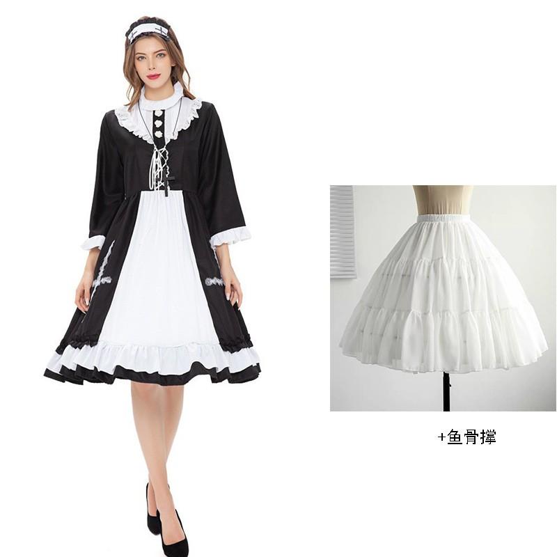 Anime Cosplay Maid Costume With Apron Headband Cross Necklace Sweet Japanese Style Stage Outfit Women