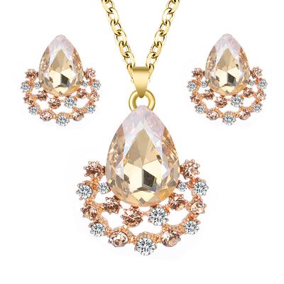 1 Satz/3 Stück (Halskette + Ohrringe) Elegantes Schmuckset für Damen, Modeschmuck, Kristall, Edelstein, Diamant, Tropfen-Anhänger-Set, Zubehör