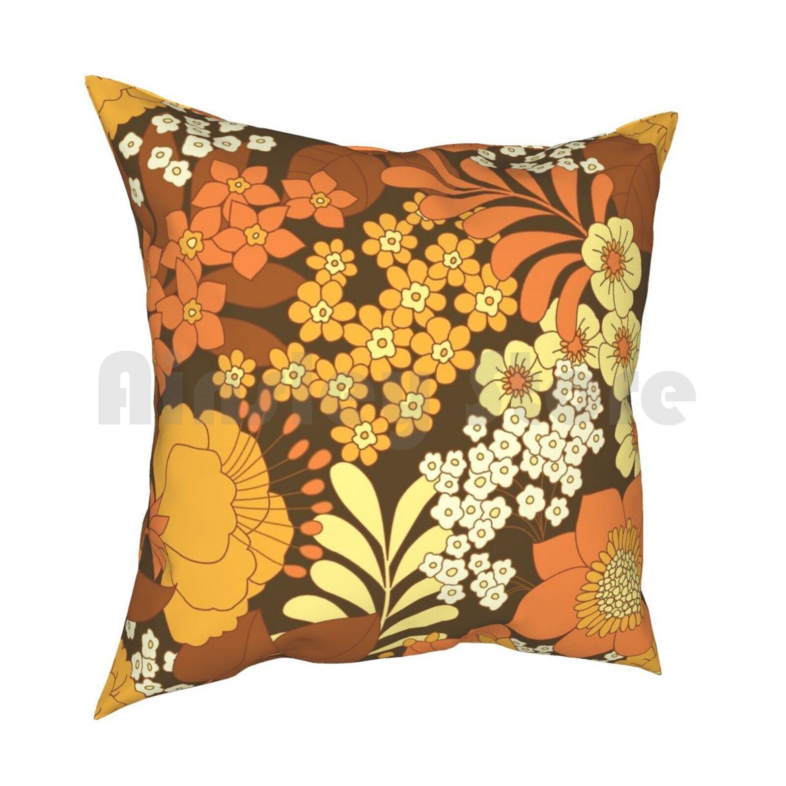 Brown  Yellow  Orange  Ivory Retro Flowers Pillow Case Printed Home Soft Throw Pillow Brown Yellow Orange Vintage 30x30cm 12x12in
