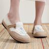 Boho Ethnic Floral Embroidery Canvas Loafers, Hand Stitched Jute Woven Sole Slip On Espadrille, Soft Insole Mother Shoes