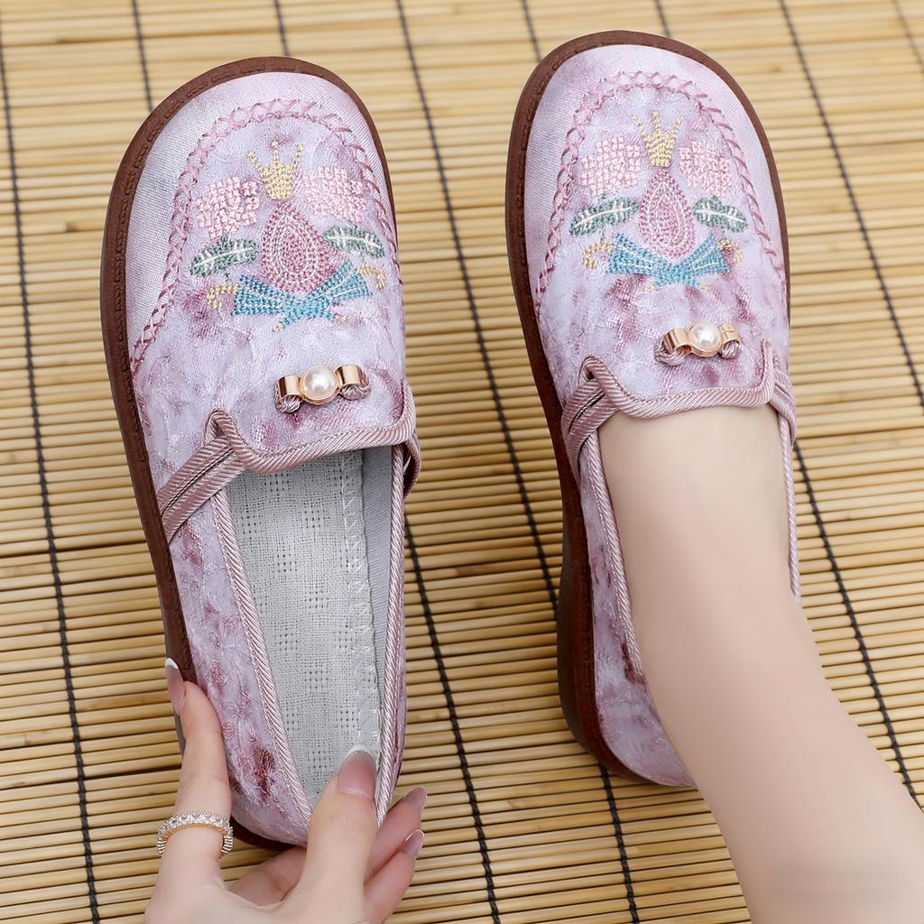 Chaussures Femme Printemps Chaussures Maman Chaussures en Tissu Antidérapantes Semelle Souple Respirantes Chaussures Décontractées Quotidien Confortables Légères Baskets