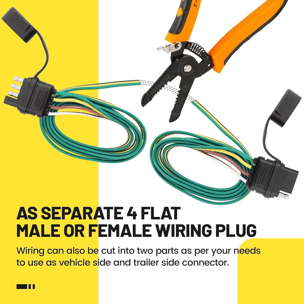 Oyviny 16 AWG 4 Pin Flat Trailer Extension 12 Inch, Vehicle-Side And Trailer-Side 4 Way Connector With Rubber Dust Cover Pure Copper Wire Loom Tubing