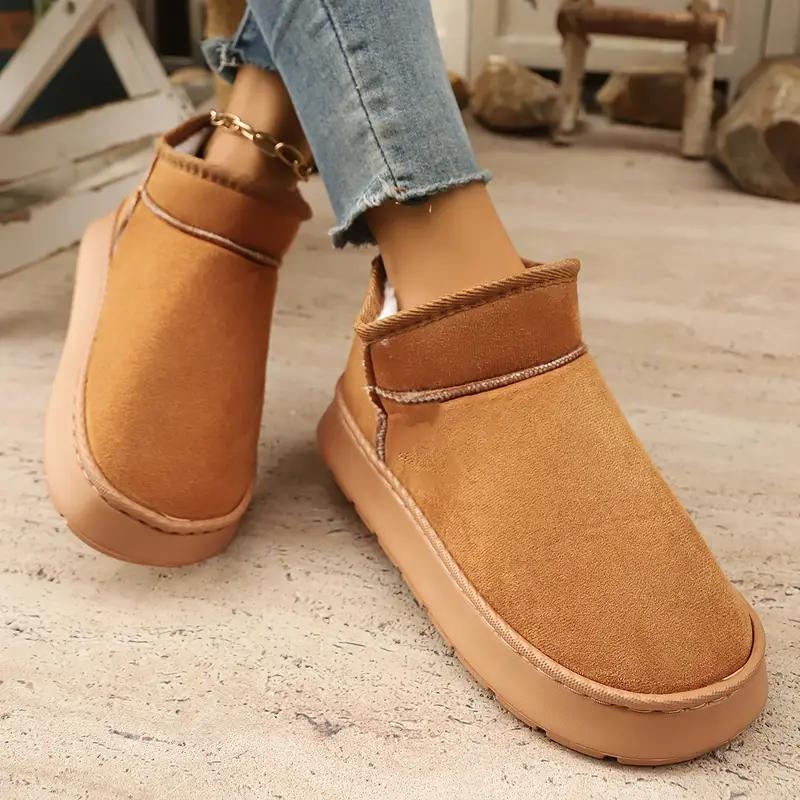 Women'S Winter Snow Boots, Casual Solid Color Slip-on Home Slippers, Warm Fabric Upper & Inner with EVA Sole, Indoor Outdoor Fashion Footwear