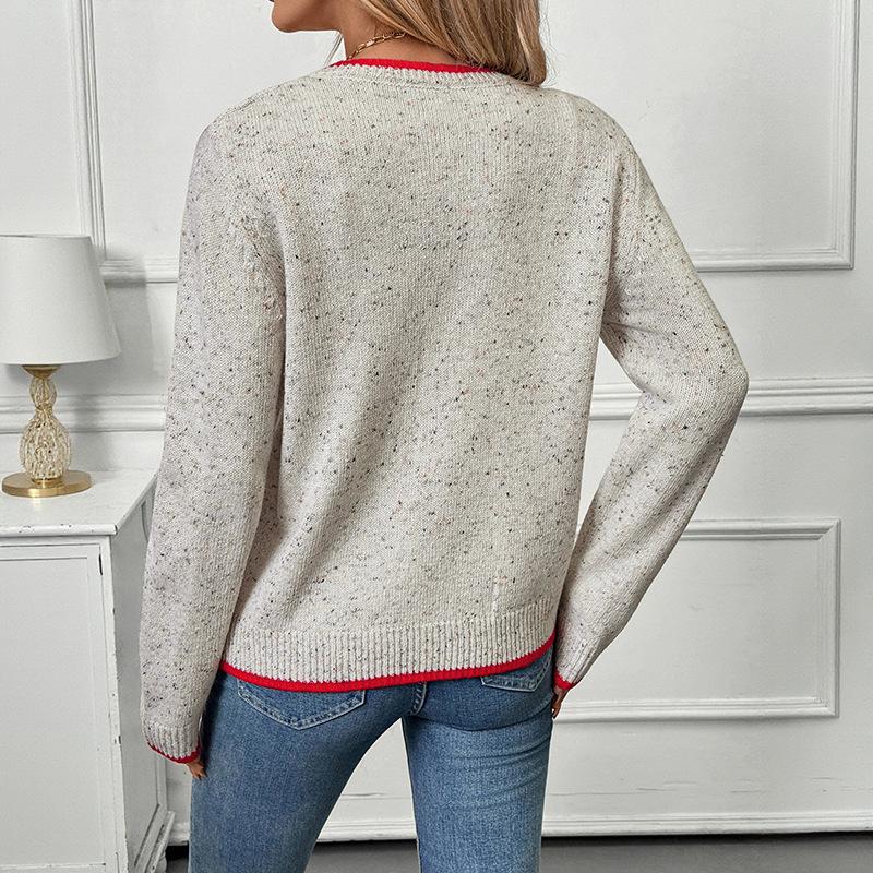 European American Casual Contrast Sweater 2025 Autumn Winter New Women's Knitted Cardigan Jacket