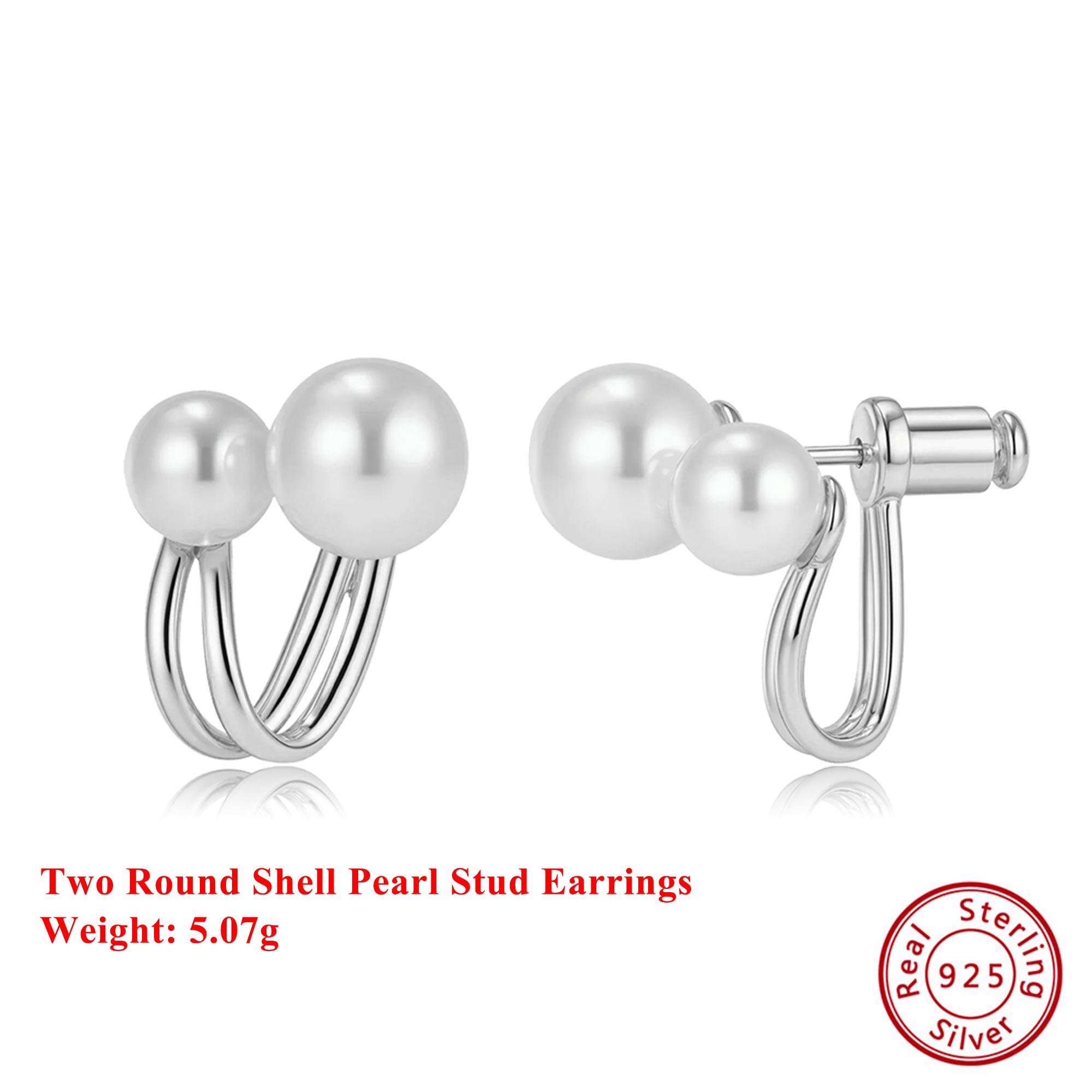 

Effie Queen Genuine 925 Silver 14k Gold Geometric Shell Pearl Stud Earrings Simple Jewelry for Women Banquet Party Gift PSE05 срібний