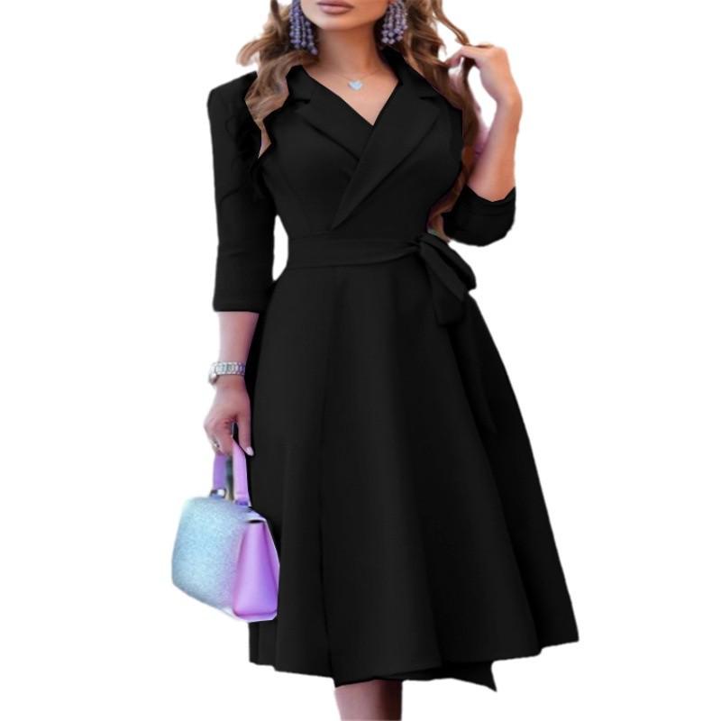 2024 V-Neck Tie-Waist Mid-Sleeve Fashion Dress