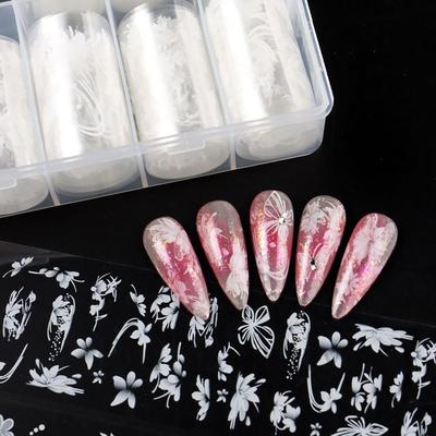 Flores Brancas Folhas Florais para Unhas Folhas Florais Borboleta para Arte de Unhas Decalques Suprimentos para Manicure DIY