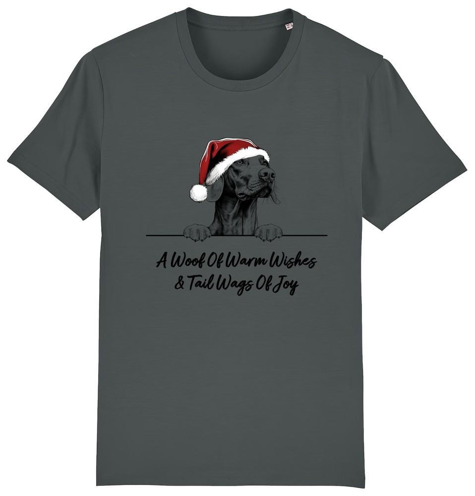 

VIZSLA Christmas Dog T-Shirt Adults Kids Woof Wishes Tail Wags Xmas Santa Hat S