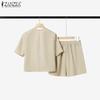 ZANZEA Women Short Sleeve Blouse and Shorts Summer Two Piece Suit Sets