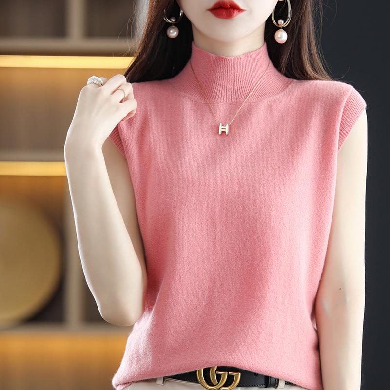 Women's Pure Wool Knit Cashmere Camisole - Slim Fit Sleeveless Base Layer for Spring/Autumn