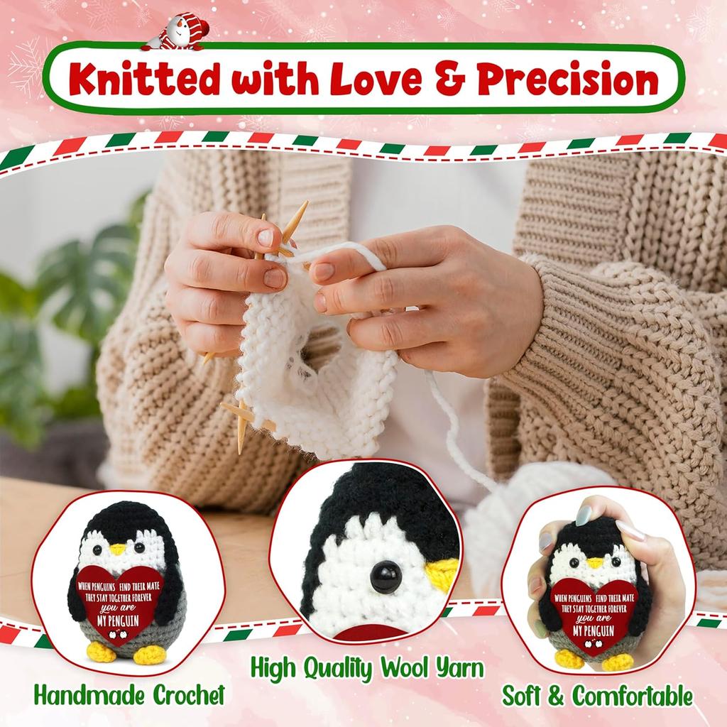 Handmade Positive Penguin Doll With Card Home Decoration Knitted Penguin Christmas Doll Ornament Room Decor Christmas Party Gift