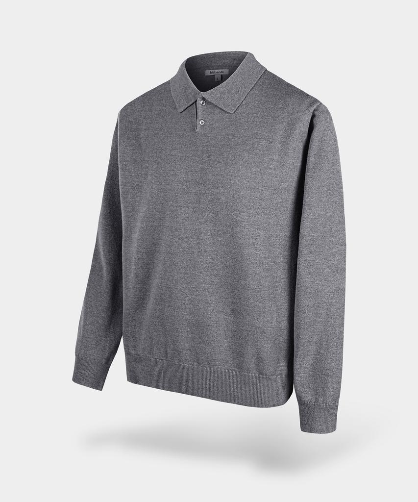BIRBANTE Soft Washable Collared Knit - Melange Grey