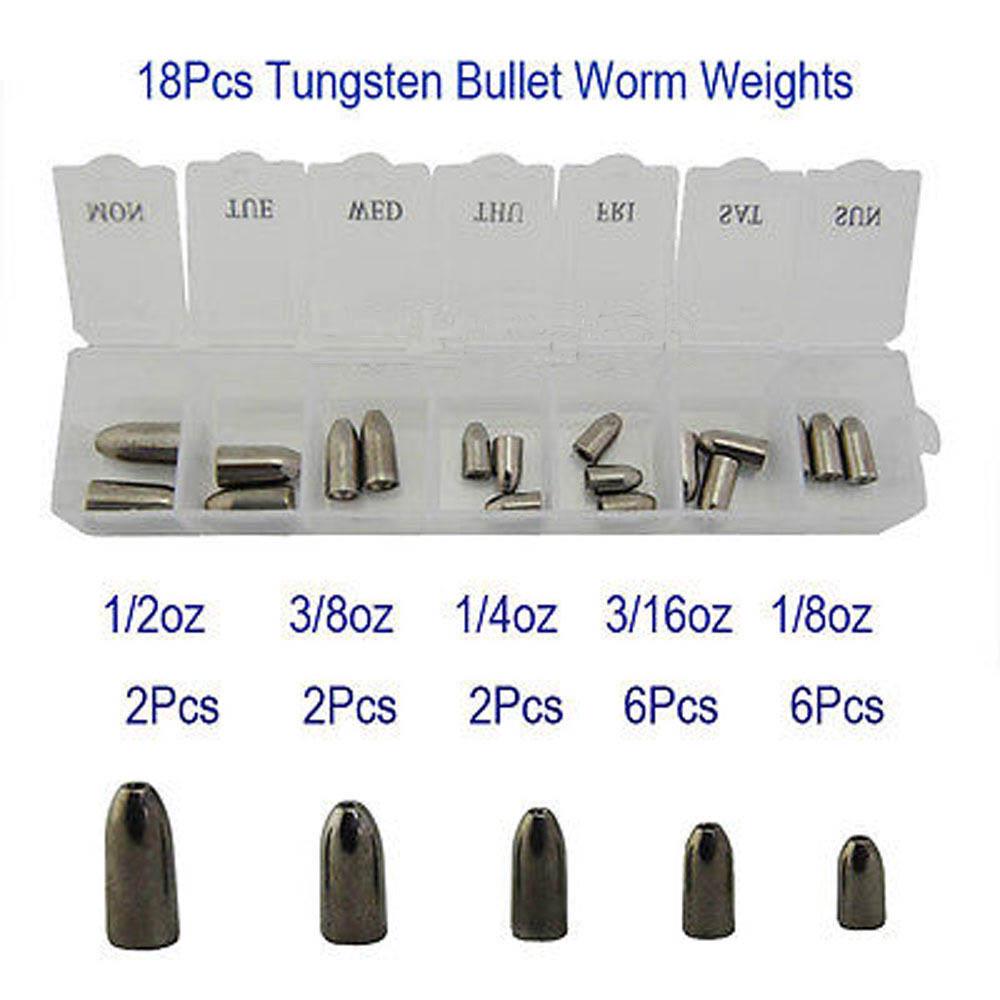 18Pcs Tungsten Bullet Weights Fishing Sinkers Worm Weights Slipping
