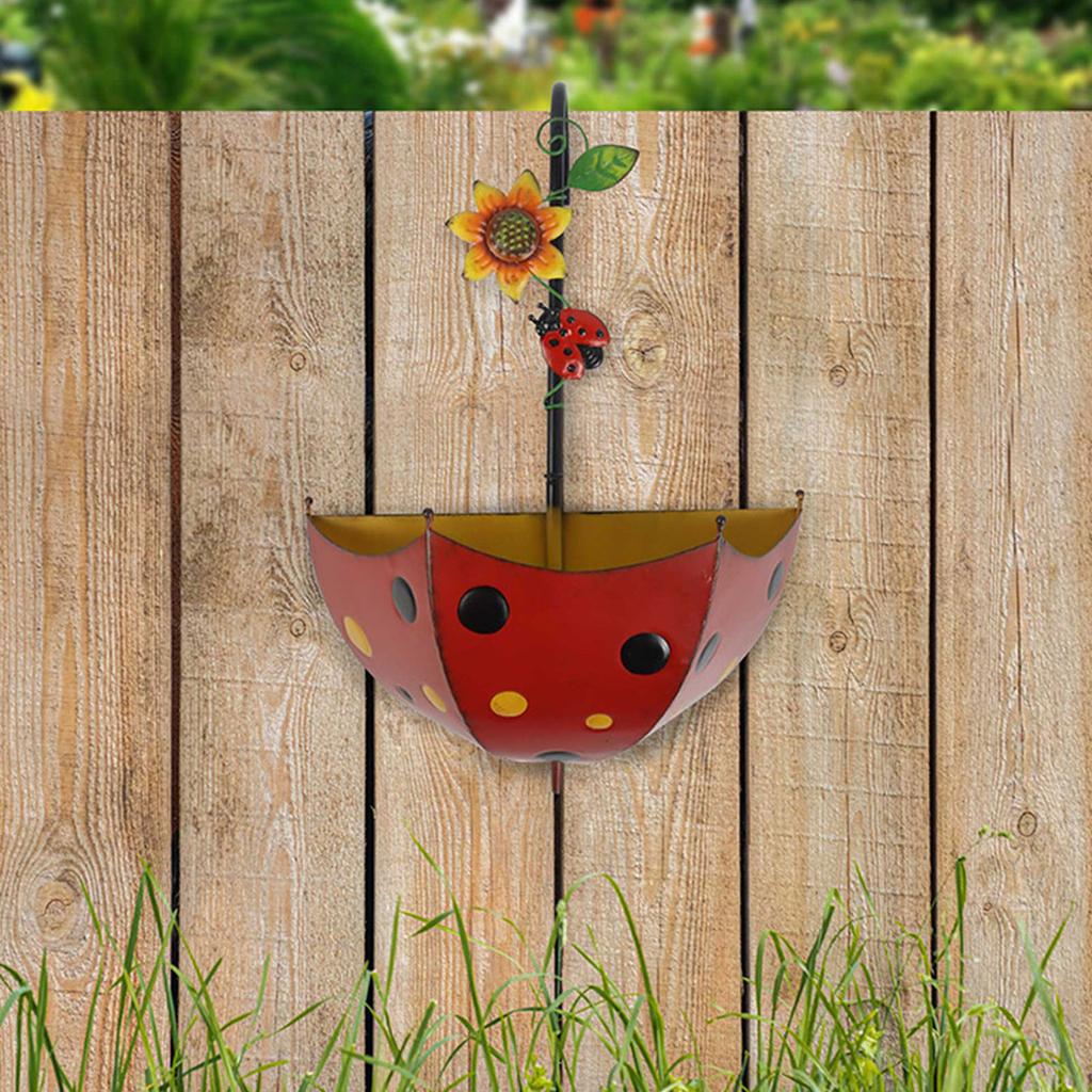 Creative Umbrella Shape Wall Planter For Garden Balcony Porch With Animal Ornament Iron Hanging Flower Pot Outdoor Indoor Decoration