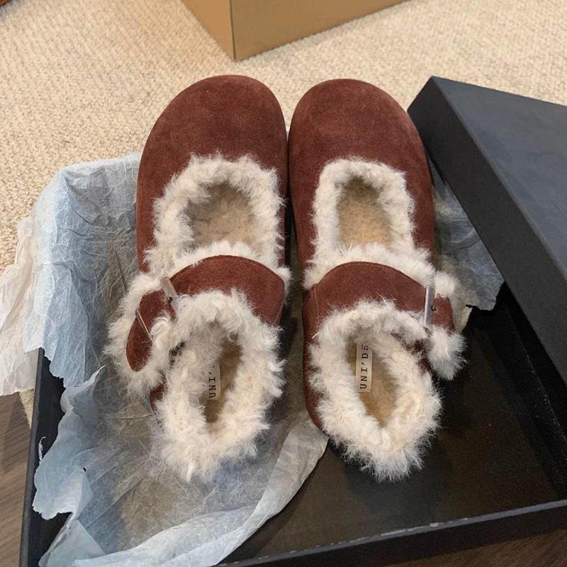 Fashion Retro Plush Casual Shallow Mouth Flat Mary Jane for Women 2025 Autumn New Warm Comfortable Versatile Fashion Cotton Single Shoes