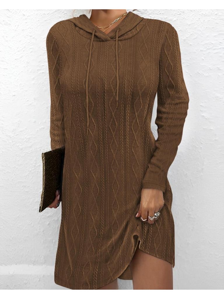 Hooded Pullover Knitted Sweater Dress Solid Color Dress Elegant Long Sleeve Dresses Causal Women Dress