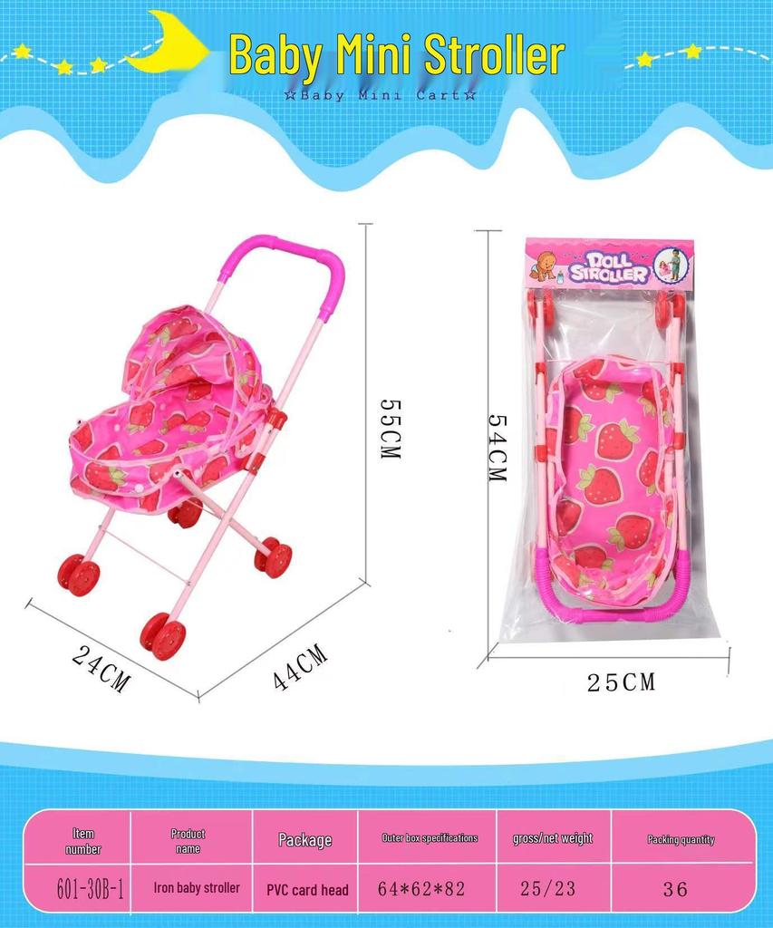 Girls' Large Folding Stroller with Canopy: Pretend Play Toy with Reinforced Metal Walker