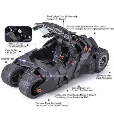 1:24 Batmobile Bolide Car Model Toy Doors Opened Shock Absorption Spray Sports Cars Models Sound Light Toys Gifts for Boys