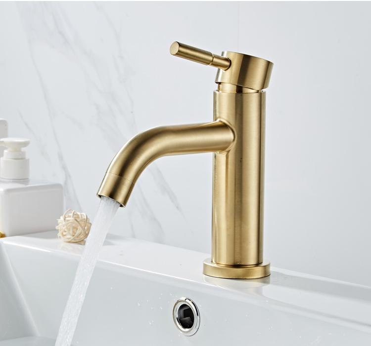 Bathroom Faucet Solid Brass Bathroom Basin Faucet Cold And Hot Water Mixer Sink Tap Single Handle Deck Mounted Brushed Gold Tap