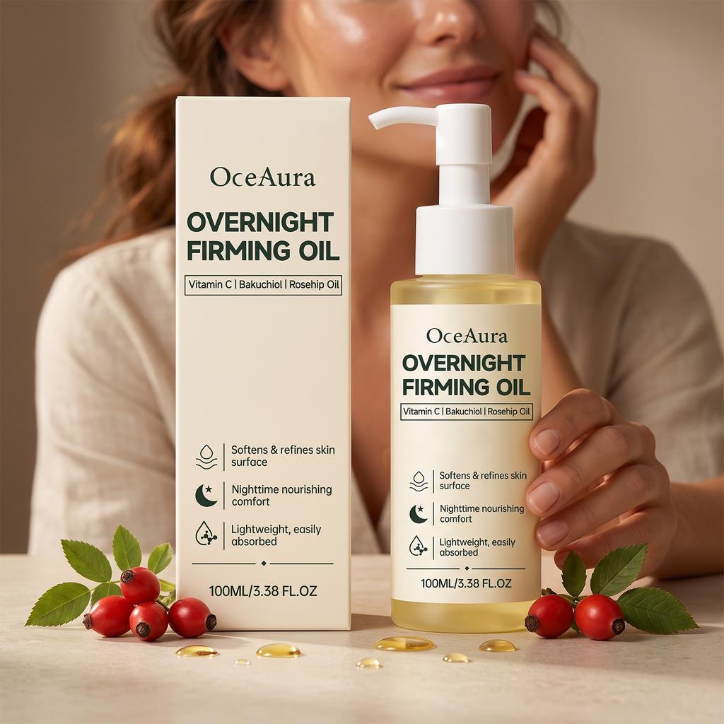 Overnight Nourishing Firming Face Oil Vitamin C Bakuchiol Rosehip Glow Restore Anti Aging Moisturize Repairing Facial Serum Oil