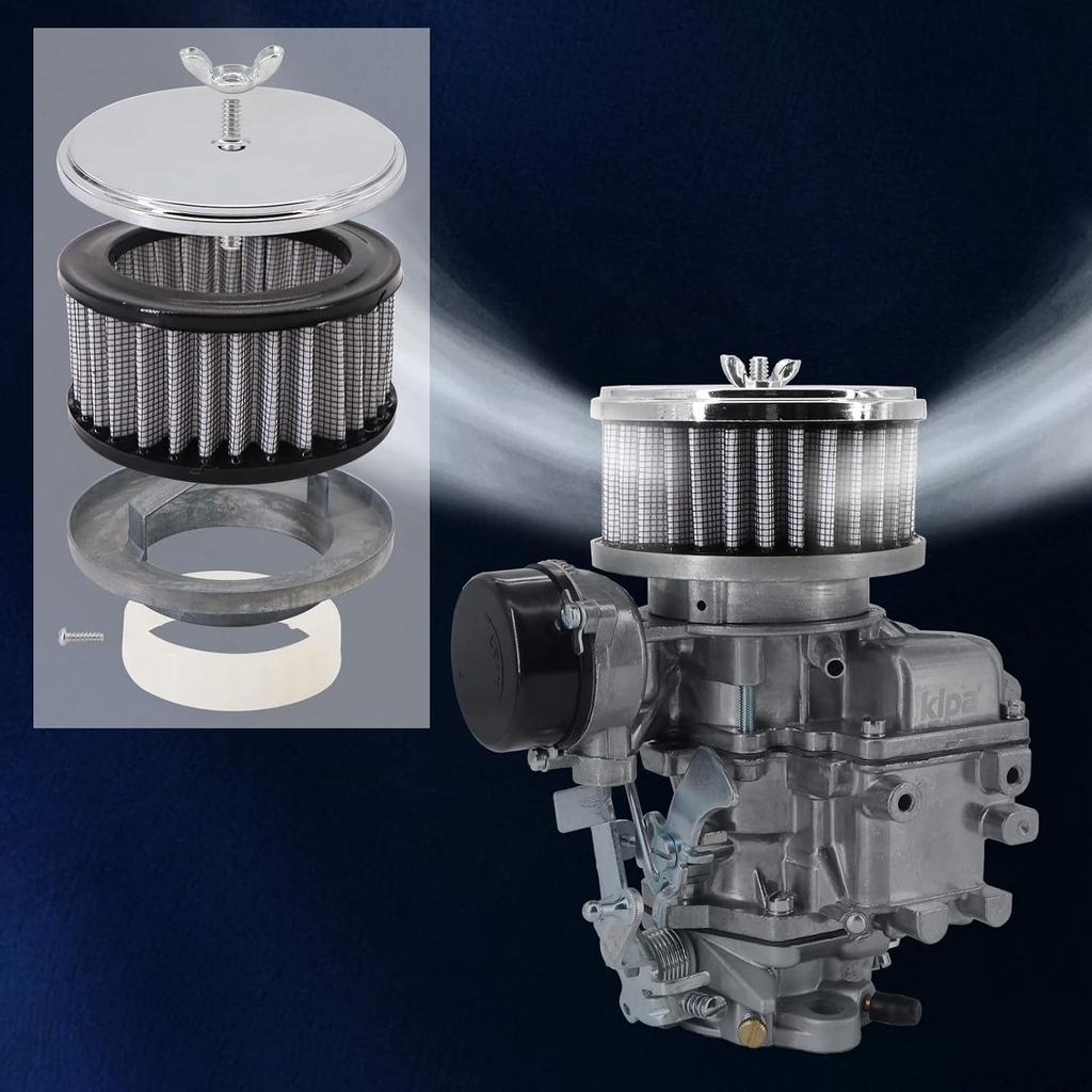 KIPA Chrome Air Cleaner Filter 4" X 2" Assembly Fits For Carburetor With 2 5/8" Or 2 5/16" Neck Diameter Washable 7151 4354 1489 6475 4790