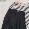 HOUZHOU Kostýmové kalhoty Ženy Rouška Vysoký pas Jarní Kalhoty Ležérní Mopping Volný Kancelář Lady Klasické široké kalhoty
