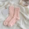 1 Pair  Women's Cozy Fuzzy Socks- Winter Warm Plush Mid-Calf Length Twisted Pattern Knit Fabric Socks