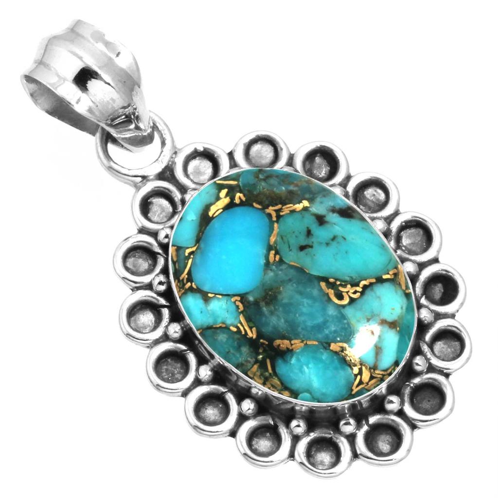 925 Sterling Silver Pendant Women Gemstone Handmade Jewelry Halloween Gift Blue Green Purple Copper Turquoise Pearl Lapis Mother Of Pearl Costume