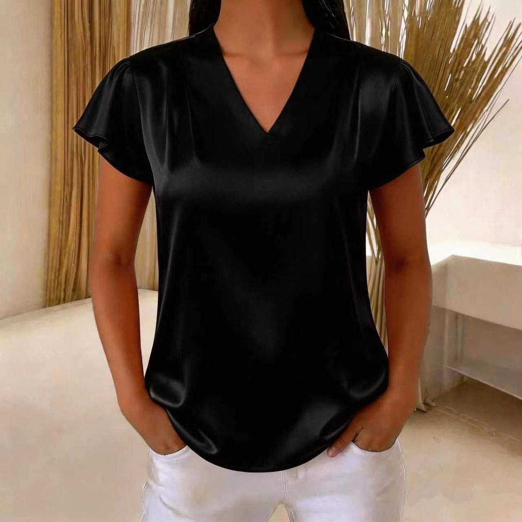 Women's 2026 Summer New V-neck Chiffon Pleated Loose Short-sleeve Top