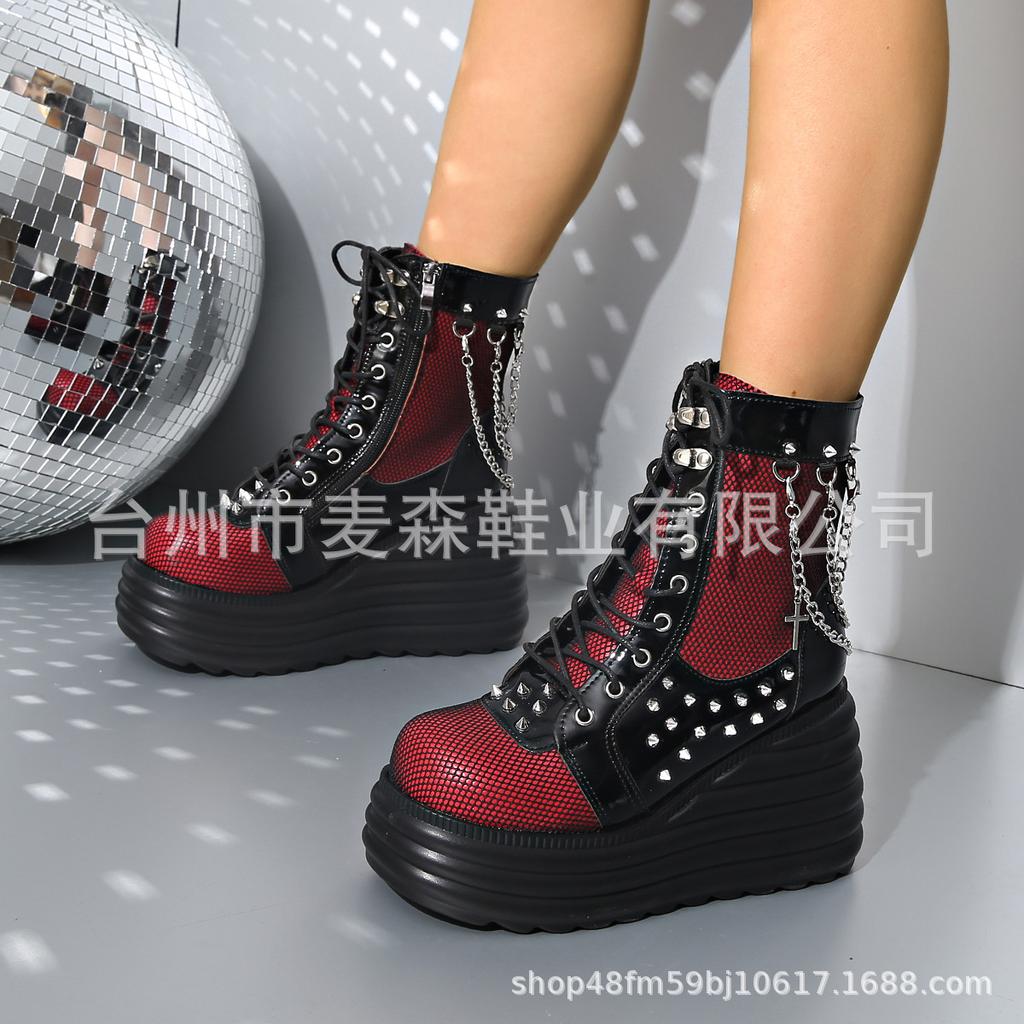 Large size women's shoes autumn and winter Martin boots lace-up muffin platform short boots round head fashion women's boots
