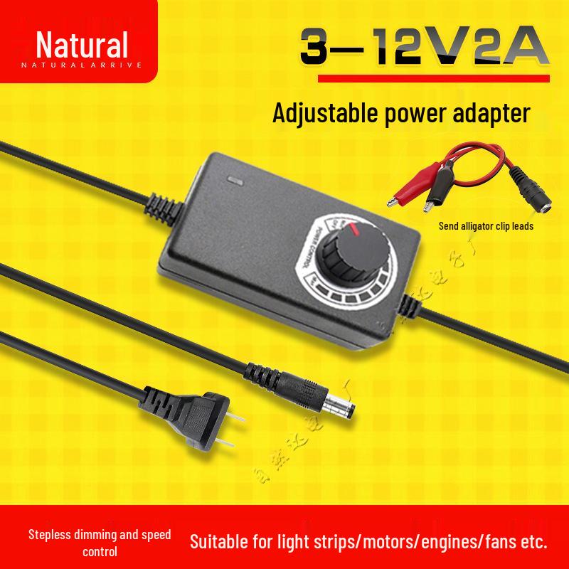 Adjustable 3-12V 2A/5A 60W Power Adapter with Stepless Dimming for Light Strips, Water Pumps, and Motor Control (24W)