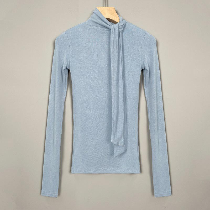 Korean Sexy Feminine Slim-Fit High-Neck Long-Sleeve Top for Women