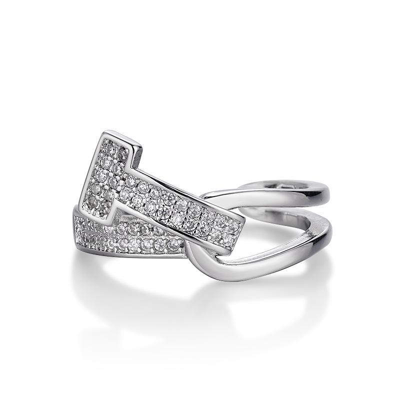Real gold plated heavy industry full diamond letter T open ring does not fade ring