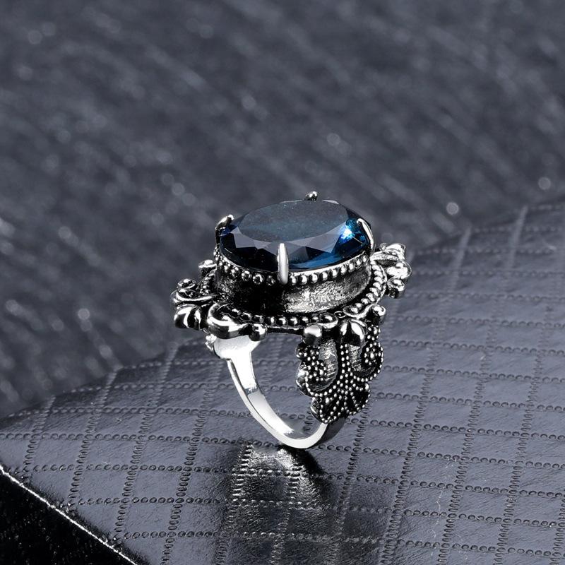 WOSIKATE Vintage  Thai CopperGoose Egg Shaped Synthetic Aquamarine Topaz Ring For Women Fashion Jewellery Engagement Ring