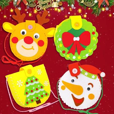Children DIY Christmas Material Bag Playthings Kindergarten Creative Educational Handmade Cartoon Xmas Sock Cap Craft Kit Plaything for Kids