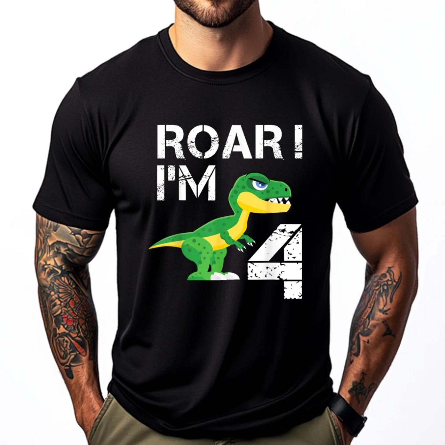 Roar Im 4 Shirt 4 Year Old Birthday Dinosaur Shirts Mens Clothing Plus Size Camisas De Hombre S чёрный