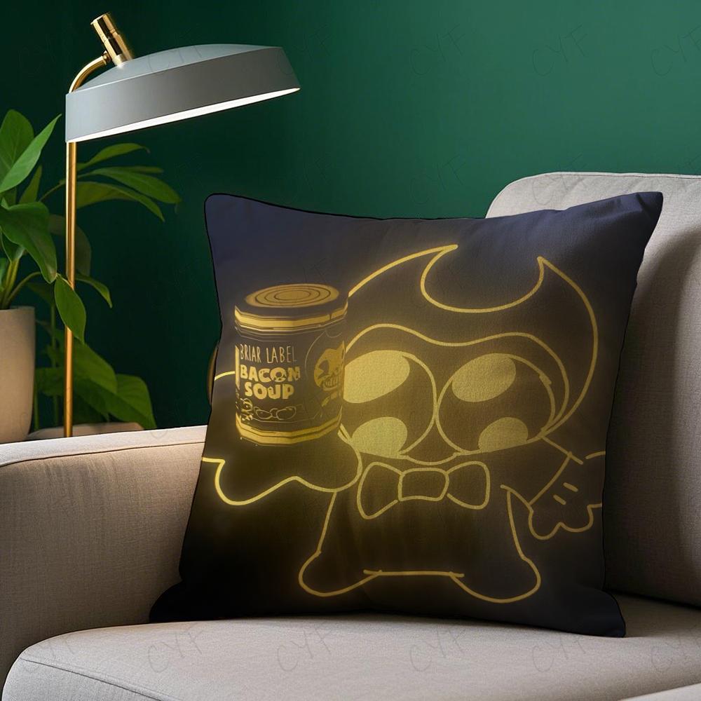 Game B-Bendy and the Ink M-Machine Pillow Case Pillowcase Anti-dustmite Pillow Invisible zipper silky short plush Sofa cushion c