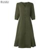 ZANZEA Women Casual V-Neck Solid Color Short Sleeve A-line Dress