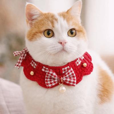 Foulard pour animal de compagnie style dessin animé chinois Collier pour chiot amusant fait main Réglable Rouge Nouvel An Déguisement pour chien Décorations festives
