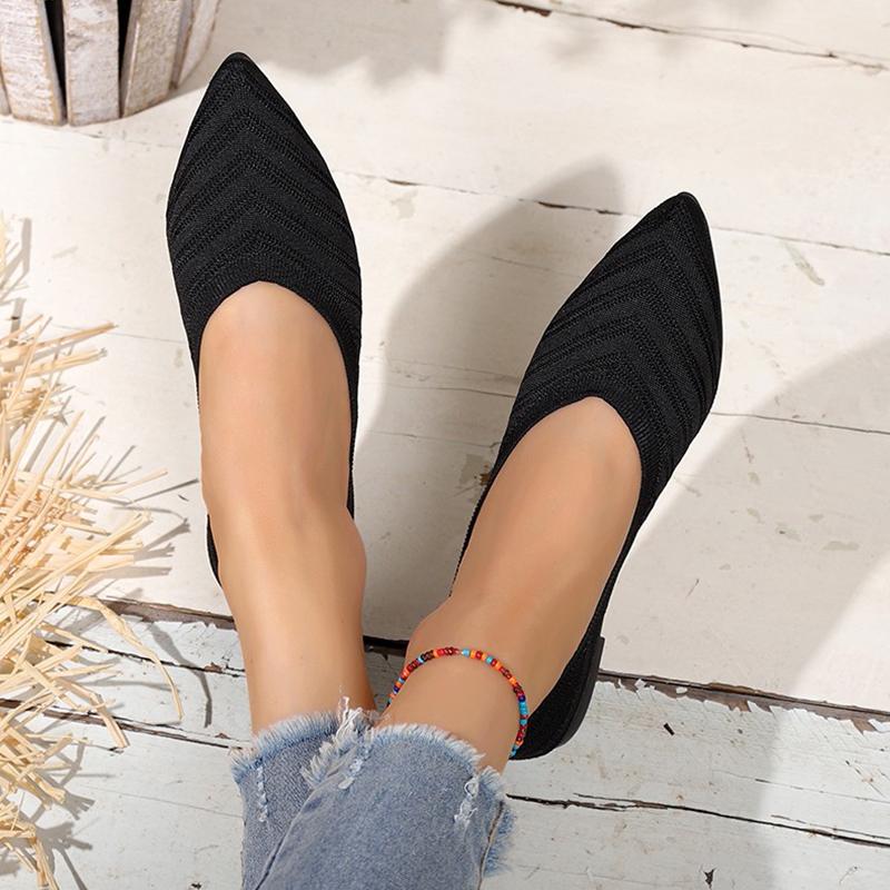 Women s Pointed Toe Flat Shoes Solid Color Knitted Slip on Shoes Casual Breathable Ballet Flats Women Flat Shoes Loafers Women W 40
