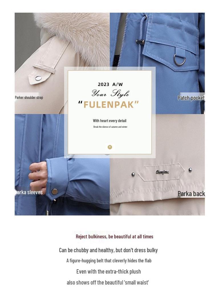 Vielseitiger Damen-Winterparka mit abnehmbarem Futter und Pelzkragen, tailliert, fleecegefüttert, dicker Baumwollmantel.